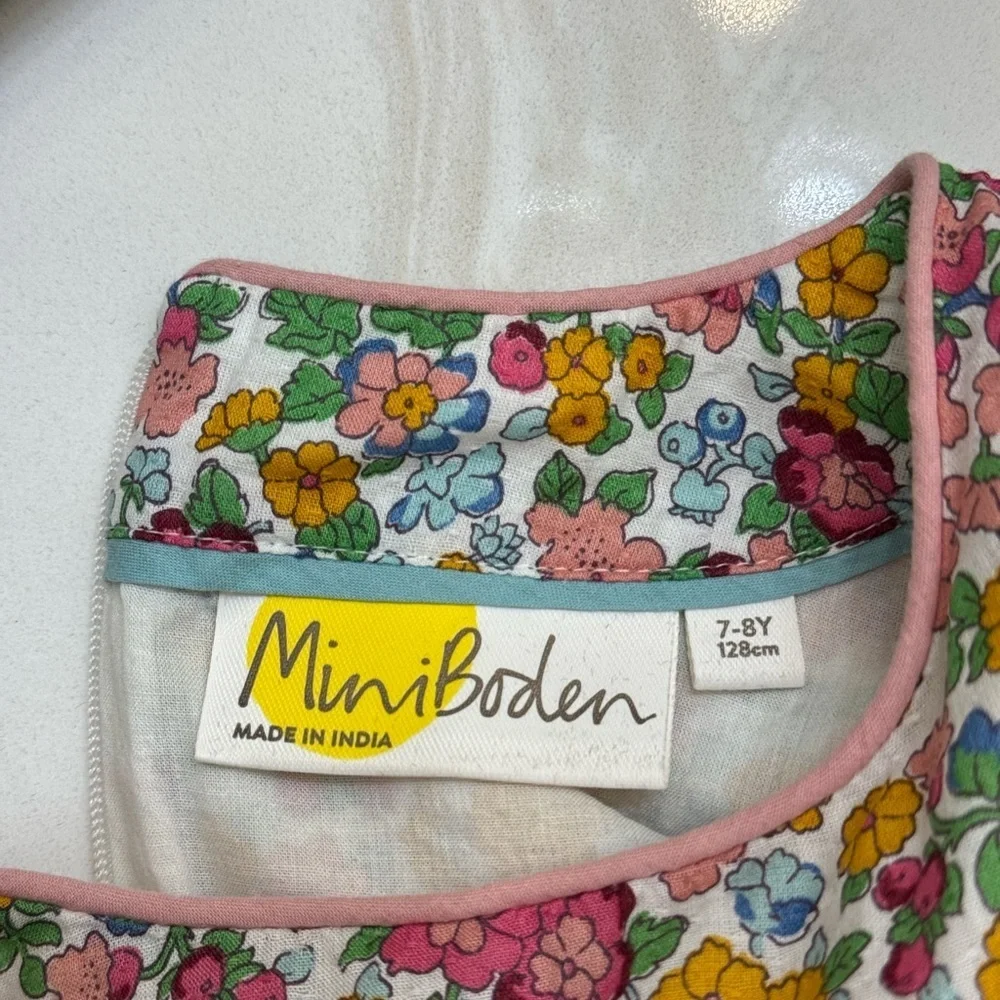 Mini Boden Floral Embroidered Kids Dress - Pink, Yellow, Green Size 7/8